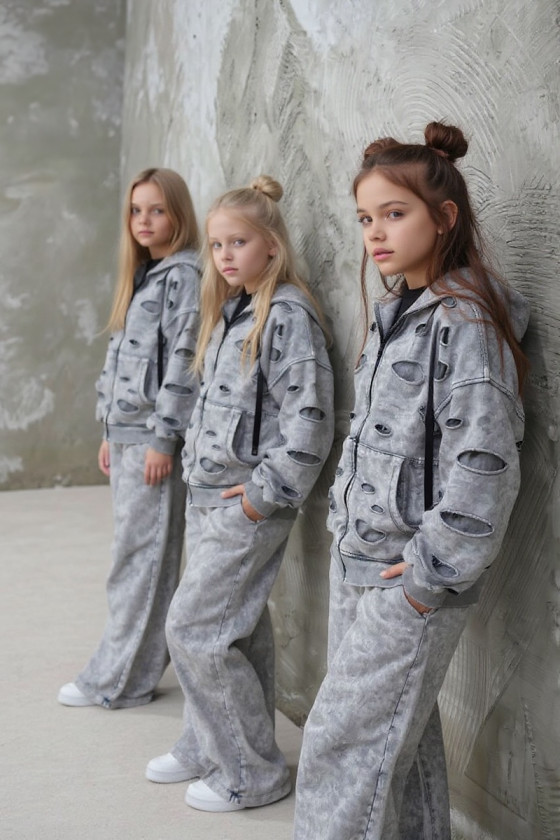 Komplet bluza rozpinana i spodnie Neli jasny szary