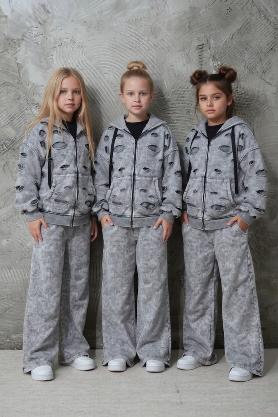 Komplet bluza rozpinana i spodnie Neli jasny szary