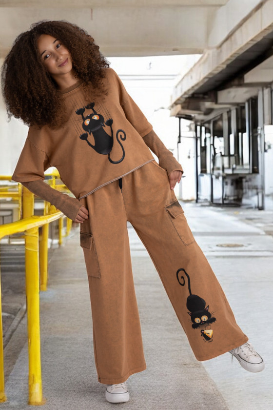 Komplet bawełniany dla dziewczynki over size szerokie spodnie  odzież dziecięca dres bawełniany