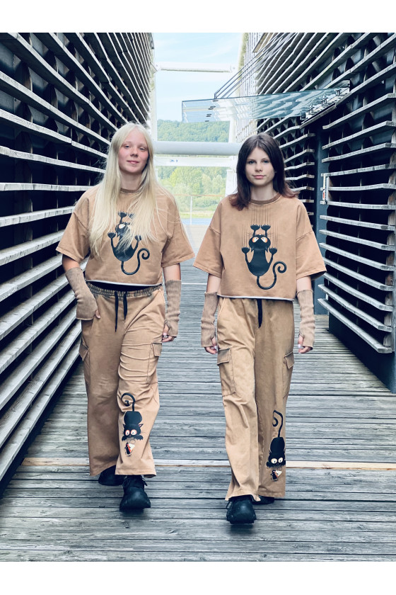 Komplet bawełniany dla dziewczynki over size szerokie spodnie  odzież dziecięca dres bawełniany