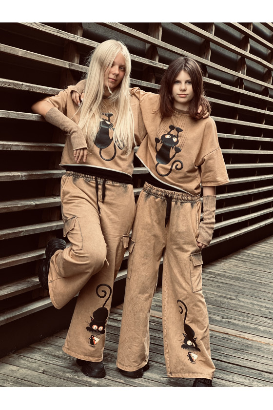 Komplet bawełniany dla dziewczynki over size szerokie spodnie  odzież dziecięca dres bawełniany