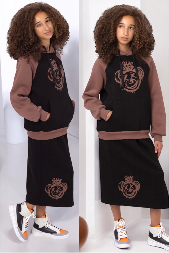 komplet dresowy ocieplany bluza i spódniczka dres  bawełniany bluza bawełna bluza ocieplana sówka sklep odzież dziecięca