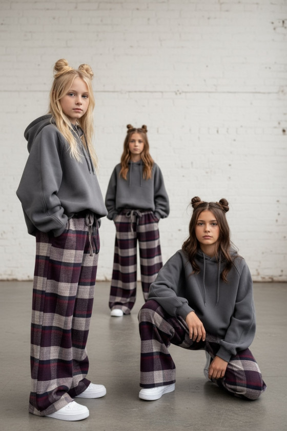 Spodnie dziewczęce Krata Bordowo-granatowe