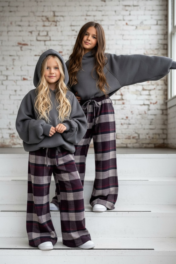 Spodnie dziewczęce Krata Bordowo-granatowe