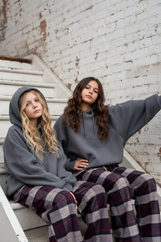 Spodnie dziewczęce Krata Bordowo-granatowe