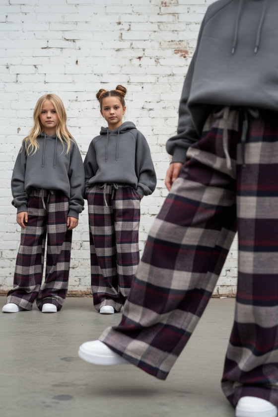 Spodnie dziewczęce Krata Bordowo-granatowe