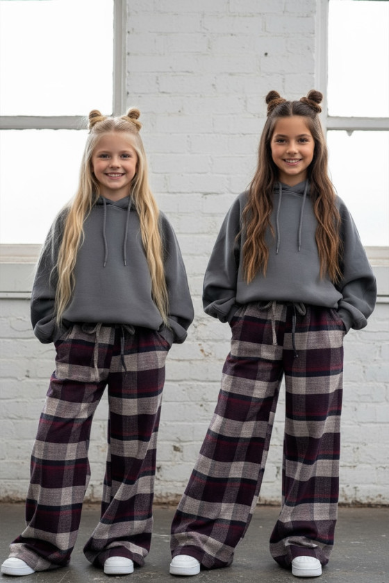 Spodnie dziewczęce Krata Bordowo-granatowe