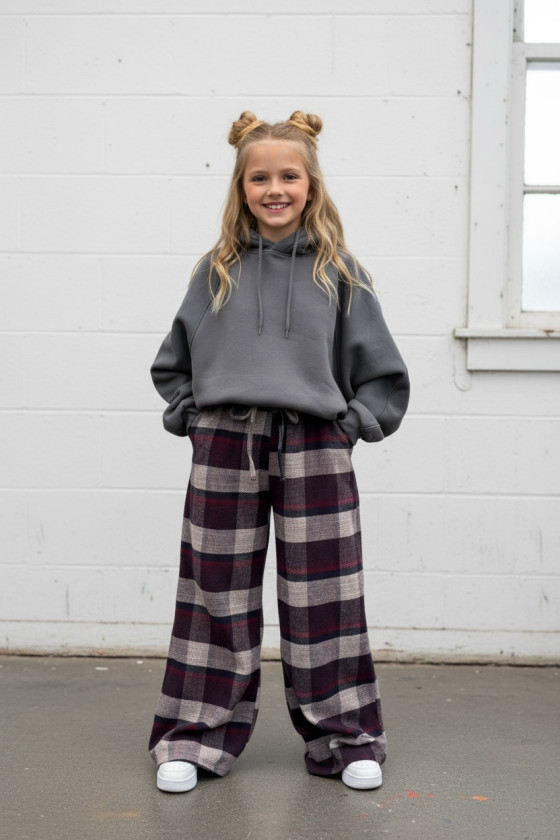 Spodnie dziewczęce Krata Bordowo-granatowe