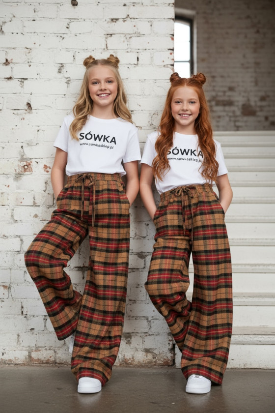 Spodnie dziewczęce Krata Beżowo-czerwone