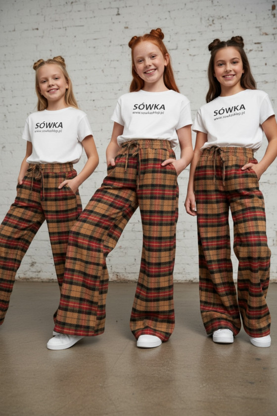 Spodnie dziewczęce Krata Beżowo-czerwone