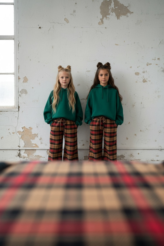 Spodnie dziewczęce Krata Beżowo-czerwone