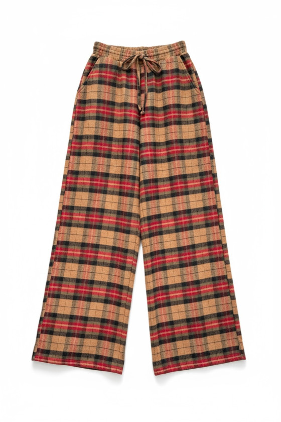 Spodnie dziewczęce Krata Beżowo-czerwone