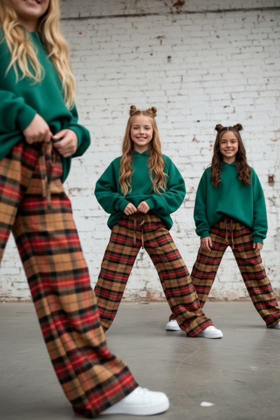 Spodnie dziewczęce Krata Beżowo-czerwone