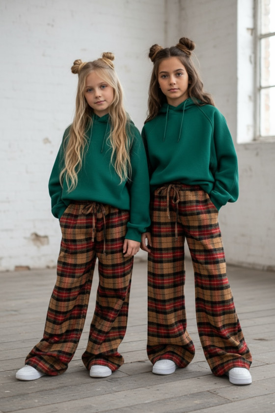 Spodnie dziewczęce Krata Beżowo-czerwone