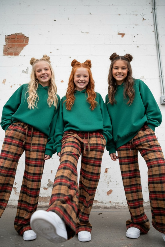 Spodnie dziewczęce Krata Beżowo-czerwone