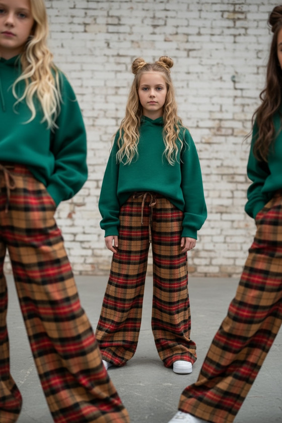 Spodnie dziewczęce Krata Beżowo-czerwone