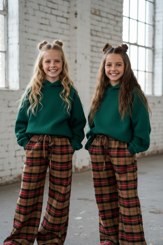 Spodnie dziewczęce Krata Beżowo-czerwone