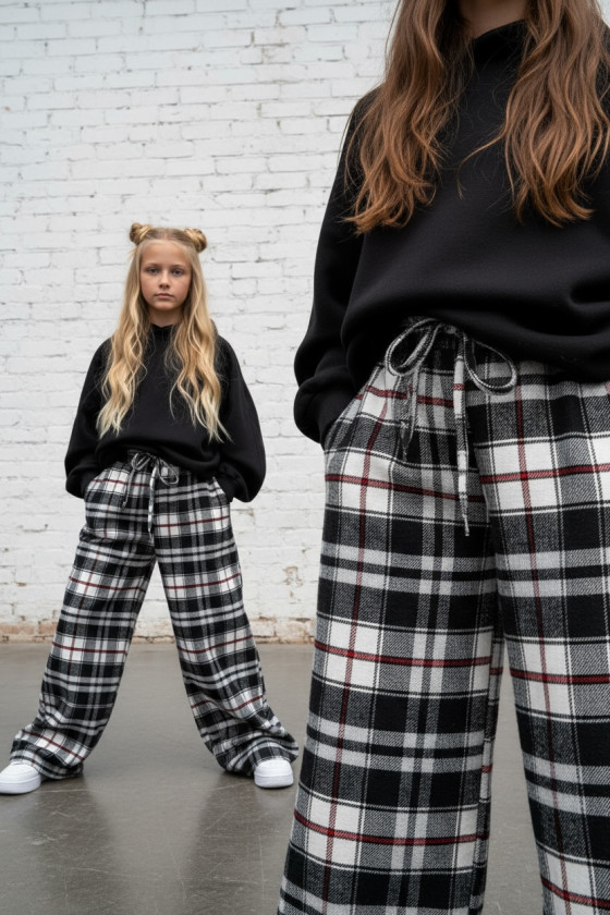 Spodnie dziewczęce Krata Czarno-białe