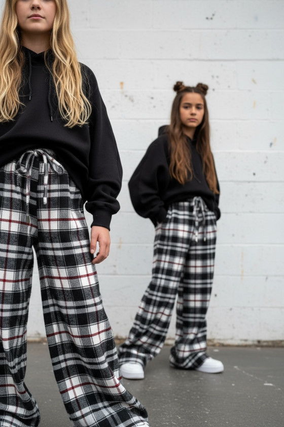 Spodnie dziewczęce Krata Czarno-białe