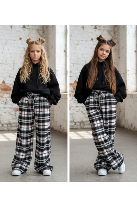 Spodnie dziewczęce Krata Czarno-białe