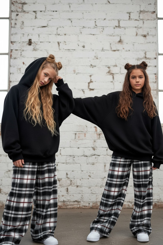 Spodnie dziewczęce Krata Czarno-białe