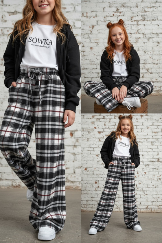 Spodnie dziewczęce Krata Czarno-białe