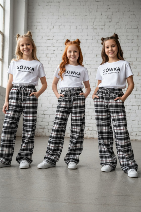 Spodnie dziewczęce Krata Czarno-białe