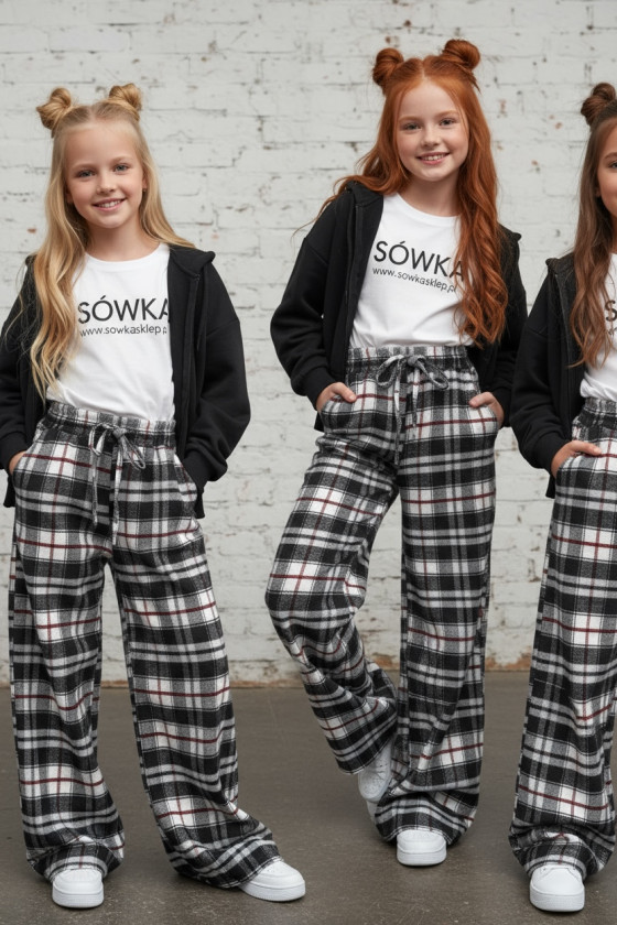 Spodnie dziewczęce Krata Czarno-białe