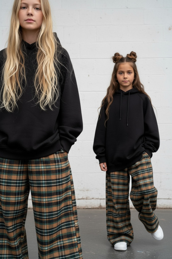 Spodnie dziewczęce Krata Brązowo-seledynowe