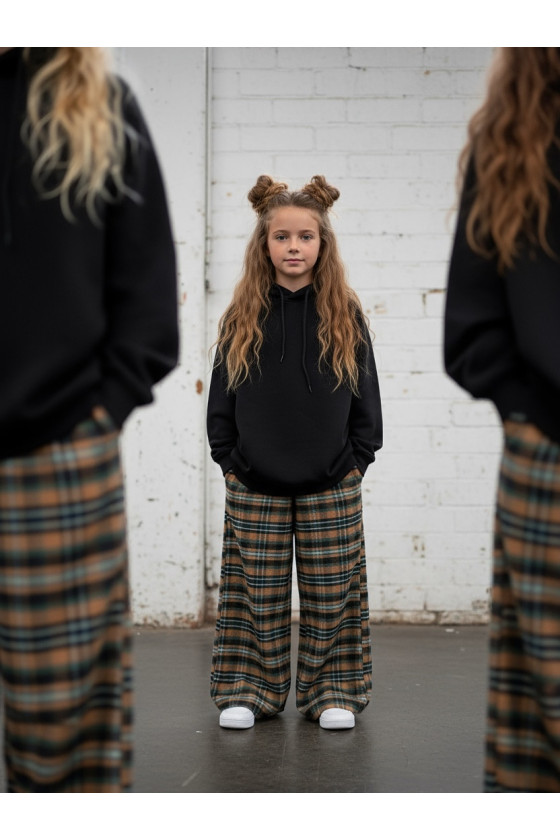 Spodnie dziewczęce Krata Brązowo-seledynowe