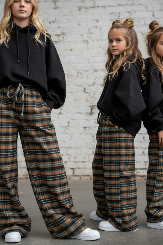 Spodnie dziewczęce Krata Brązowo-seledynowe