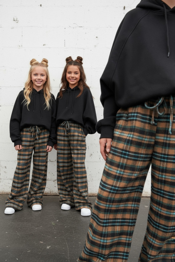 Spodnie dziewczęce Krata Brązowo-seledynowe