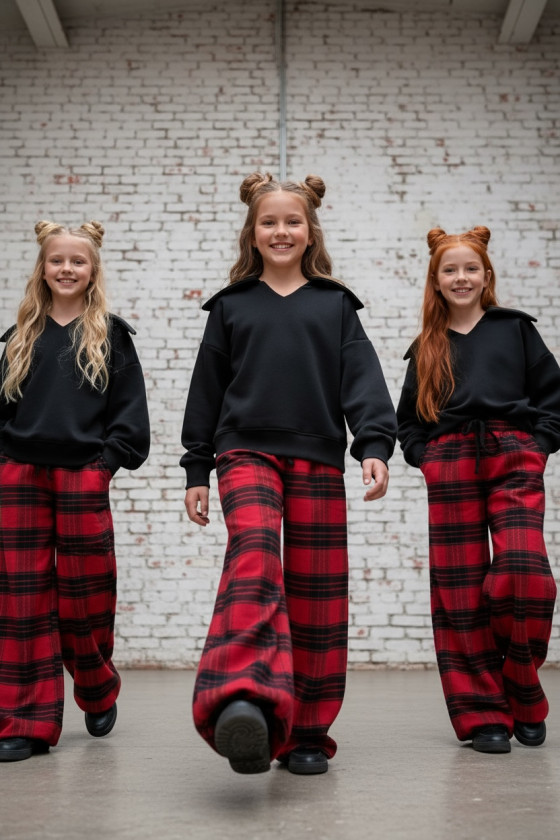 Spodnie dziewczęce Krata Czerwono-czarne