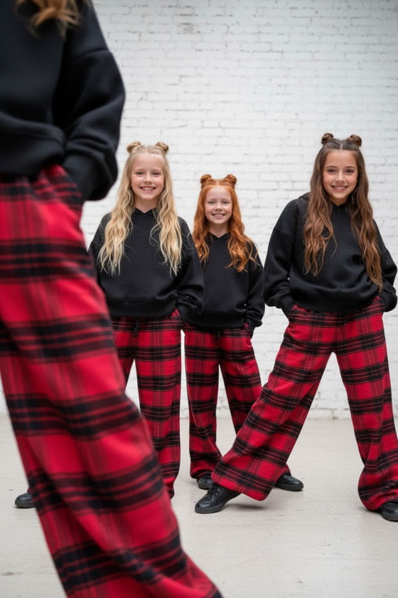 Spodnie dziewczęce Krata Czerwono-czarne