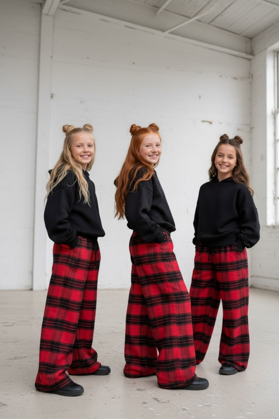 Spodnie dziewczęce Krata Czerwono-czarne