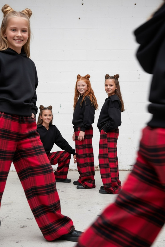 Spodnie dziewczęce Krata Czerwono-czarne