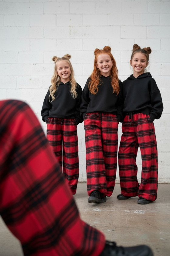 Spodnie dziewczęce Krata Czerwono-czarne