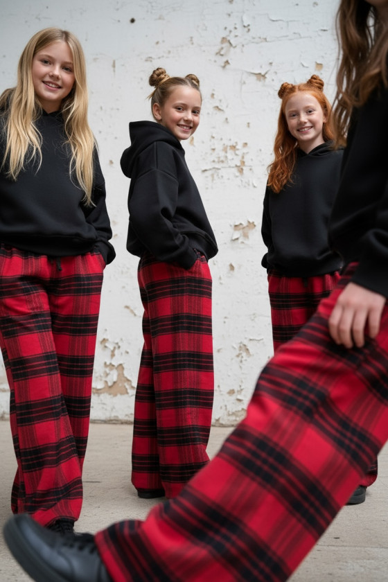 Spodnie dziewczęce Krata Czerwono-czarne