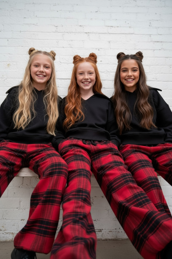 Spodnie dziewczęce Krata Czerwono-czarne