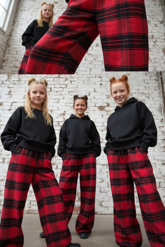 Spodnie dziewczęce Krata Czerwono-czarne