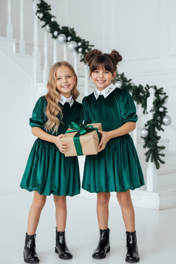 Sukienka z kołnierzykiem Anastazja Butelkowa Zieleń