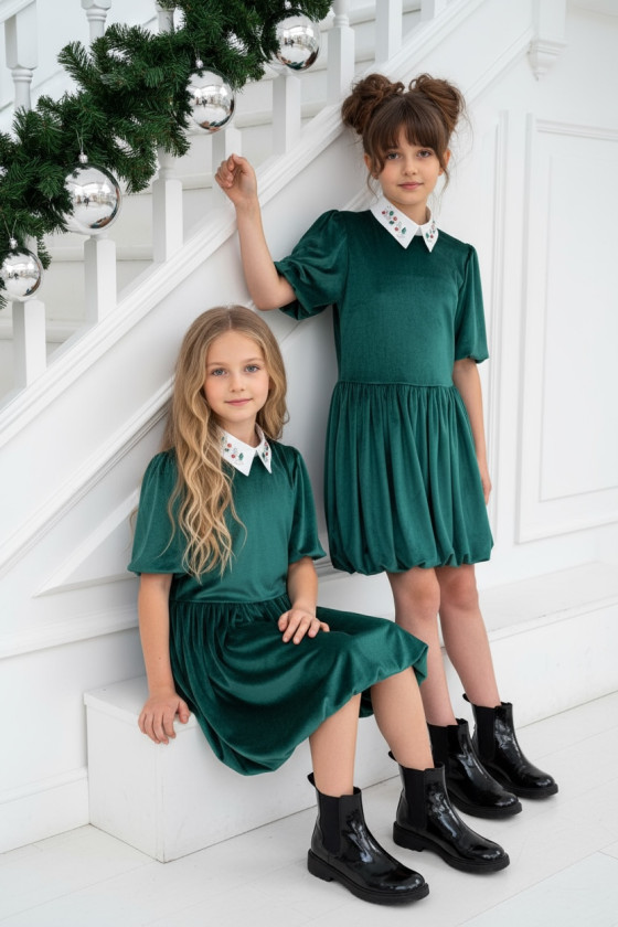 Sukienka z kołnierzykiem Anastazja Butelkowa Zieleń