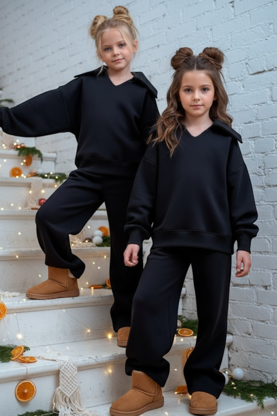 Komplet ocieplany bluza i spodnie dla dziewczynki Kołnierz Czarny