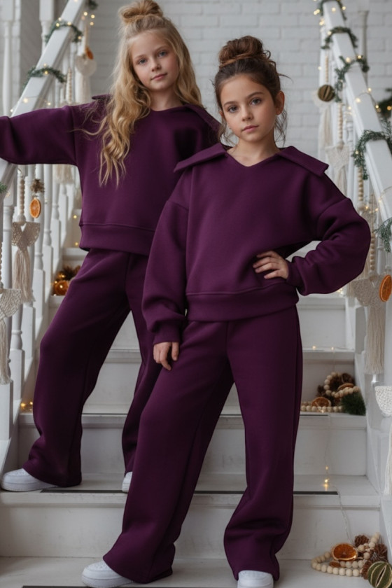 Komplet ocieplany bluza i spodnie Kołnierz Śliwka