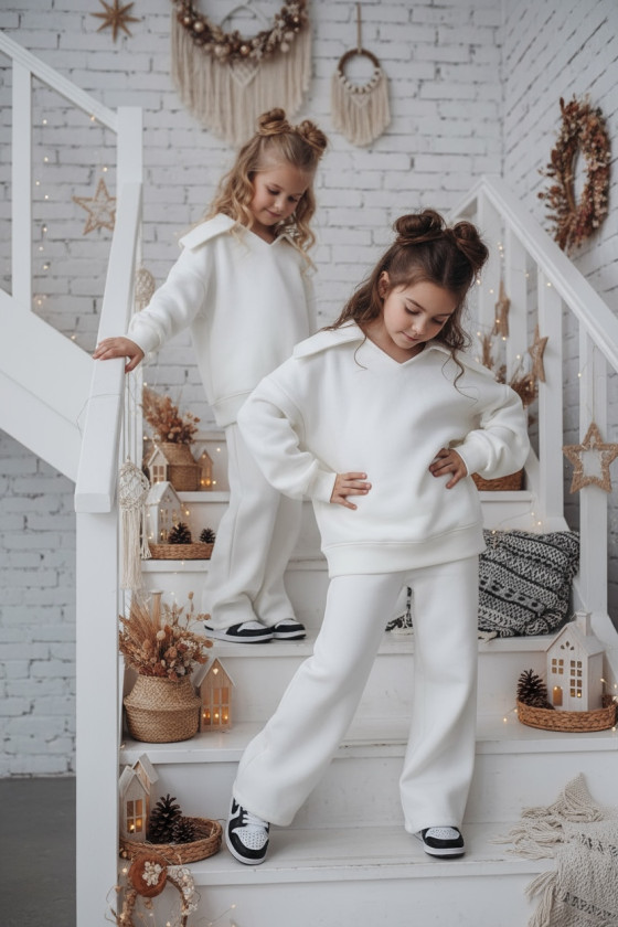 Komplet ocieplany bluza i spodnie Kołnierz Śmietanka Komplet ocieplany bluza i spodnie Kołnierz Śmietanka