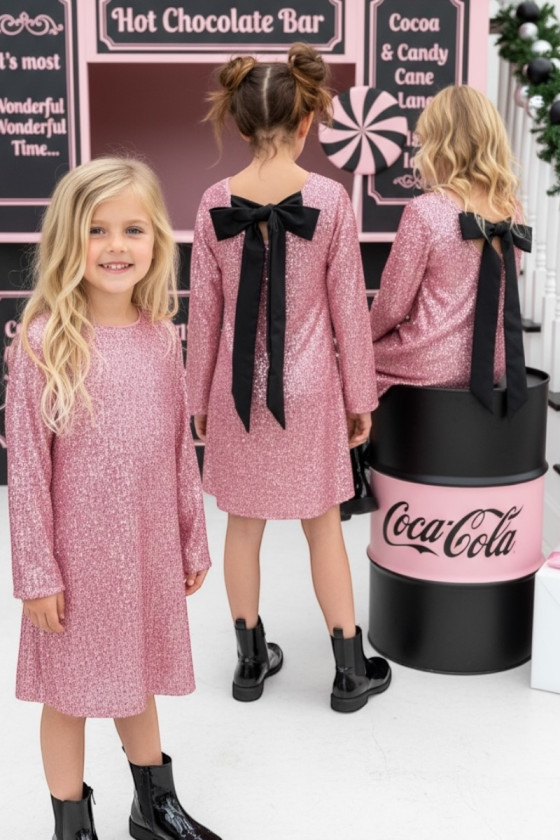 Sukienka dla dziewczynki Kokarda Pudrowa Sukienka dla dziewczynki Kokarda Pudrowa