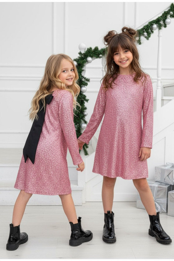 Sukienka dla dziewczynki Kokarda Pudrowa Sukienka dla dziewczynki Kokarda Pudrowa