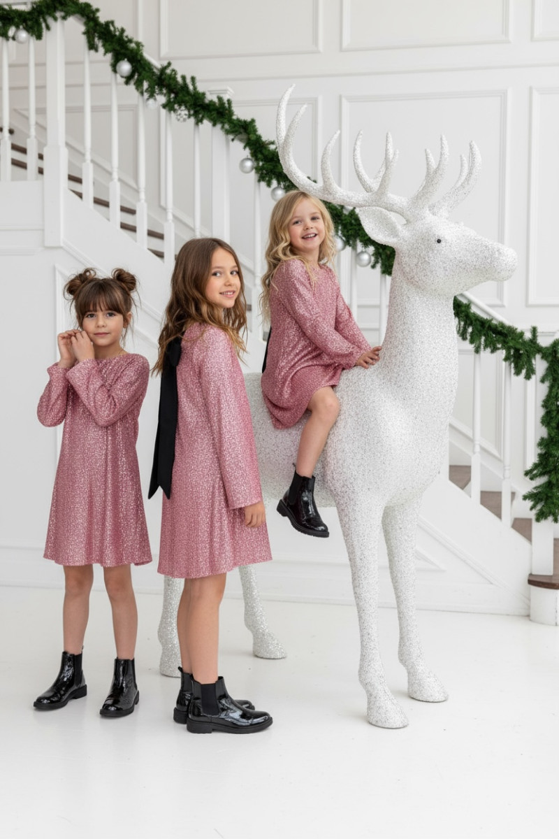 Sukienka dla dziewczynki Kokarda Pudrowa Sukienka dla dziewczynki Kokarda Pudrowa