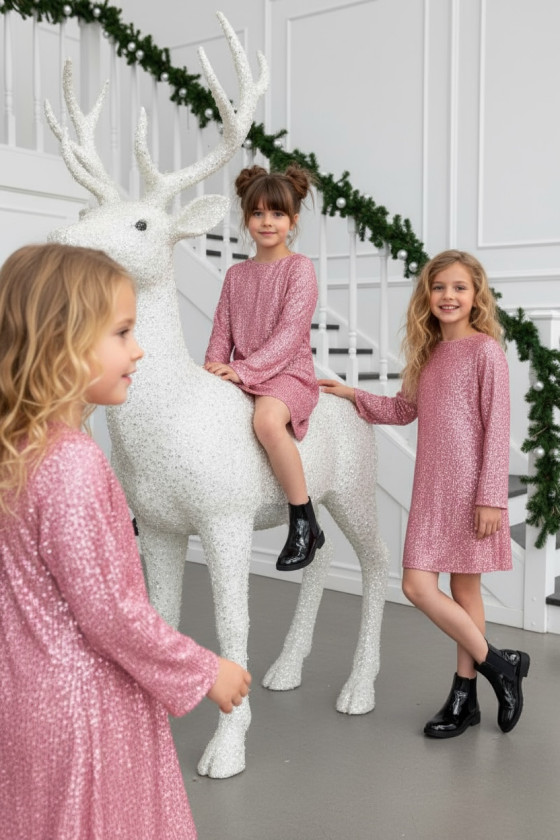 Sukienka dla dziewczynki Kokarda Pudrowa Sukienka dla dziewczynki Kokarda Pudrowa