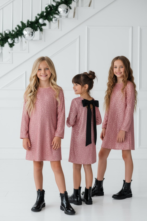 Sukienka dla dziewczynki Kokarda Pudrowa Sukienka dla dziewczynki Kokarda Pudrowa